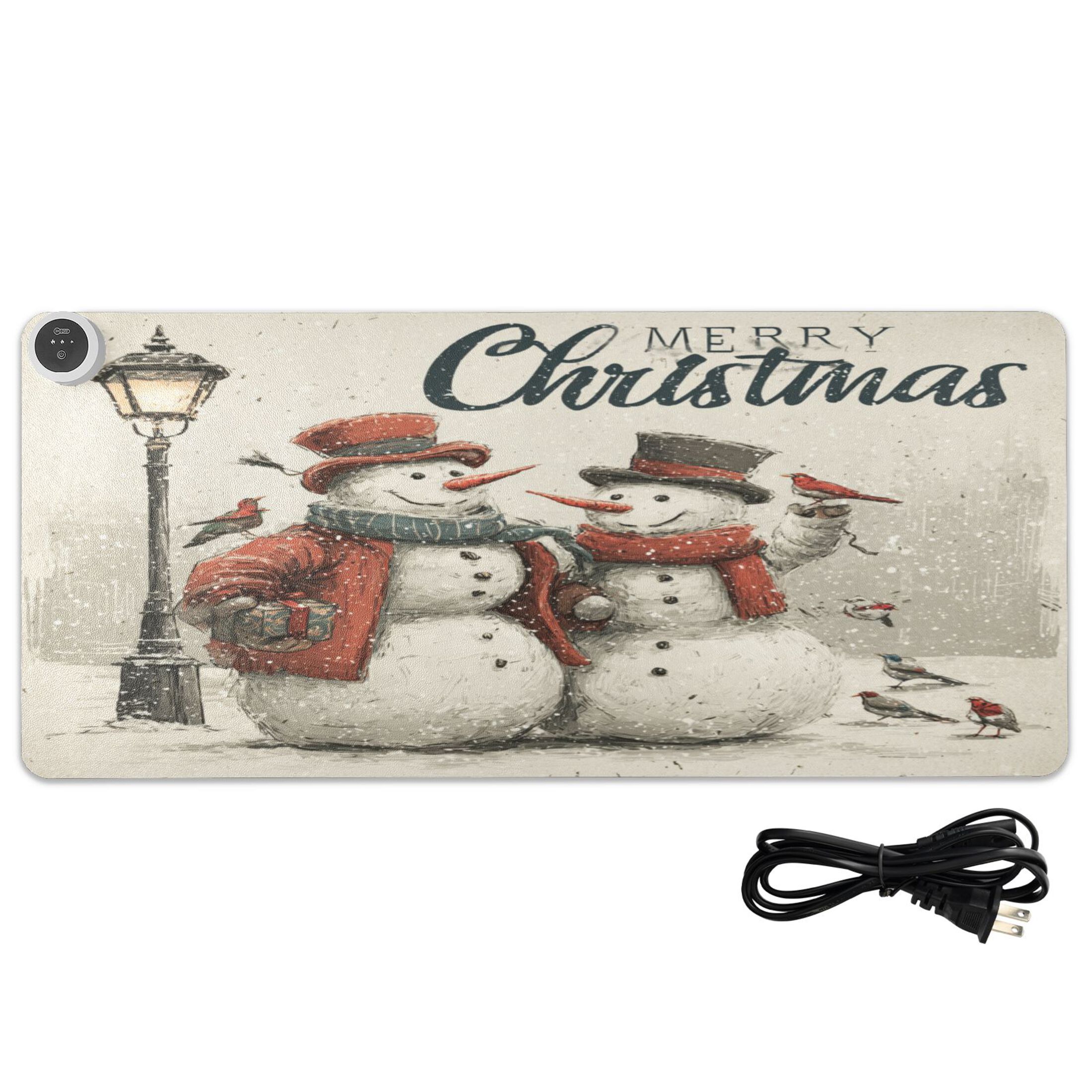 Wobogo Vintage Snowmen Heated Mouse Pad Extra-Large Desk Mat With 3 Heating Levels and 3-hour Auto Shut-Off Protection Ideal for Computer Keyboards Home Office Hand-warming Essential 31.5in × 13in