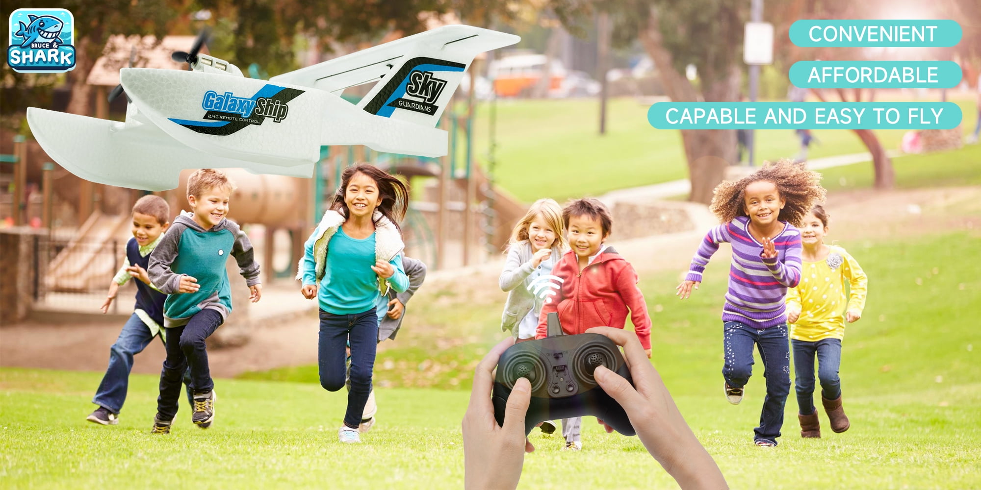 Bruce&Shark RC Plane Remote Control Airplanes for Water Land & Air, Tri-Phibian Aircraft, RC Airplane, 2.4GHz RTF Airplane Glider for Boys Girls Kids Adult