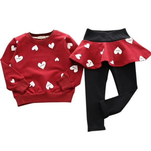 URMAGIC Toddler Kids Little Girls 2Pcs Love Heart Outfit Sets Long-Sleeved Sweatshirt Tutu Skirt Leggings Fall Clothes