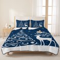thumbnail image 3 of Quilts King Size Bedding Set, Navy Blue Christmas Lightweight Quilted Comforter, Xmas Tree Elk Snowflake Winter Soft Reversible Bedspread Coverlet with Pillow Covers for All Season, 96" x 106", 3 of 9