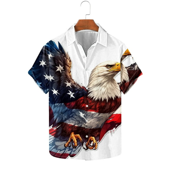 WAENQINLA Big and Tall Hawaiian Shirts for Men Short Sleeve Beach Shirt The American Flag Printed Summer Casual Button Down Shirts