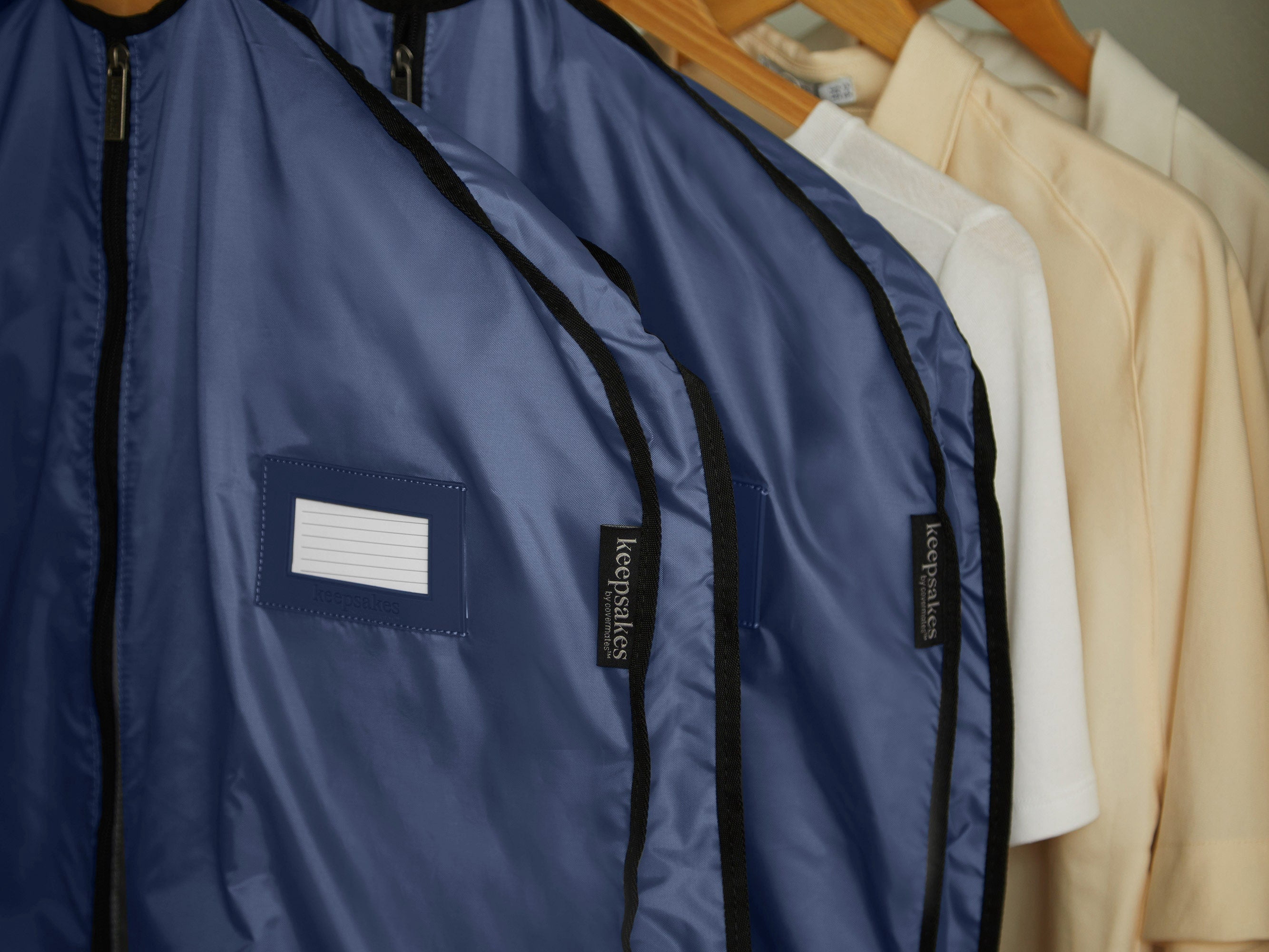 Covermates Keepsakes Deluxe Garment Bag Set - Premium Polyester - Full Length Zipper - ID Window - Carrying Handles - Stowaway Pouch - Closet Storage, Blue