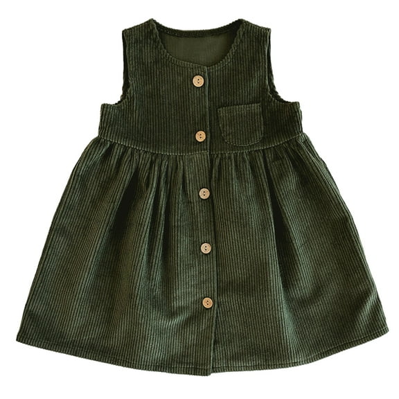 Chenyin Baby Kids Girls Fall Winter Sleeveless Dress Solid Color Corduroy Vest Dress Girls Buttons Warm Sundress for Toddler 1-6 Years