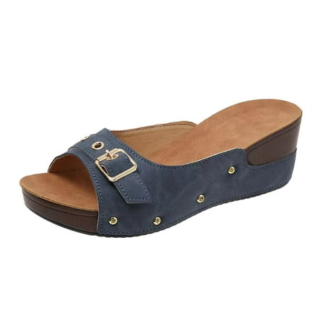 

Mackneog Women Summer Wedges Buckle Strap Solid Color Comfortable Shoes Beach Open Toe Breathable Sandals Gift on Clearance