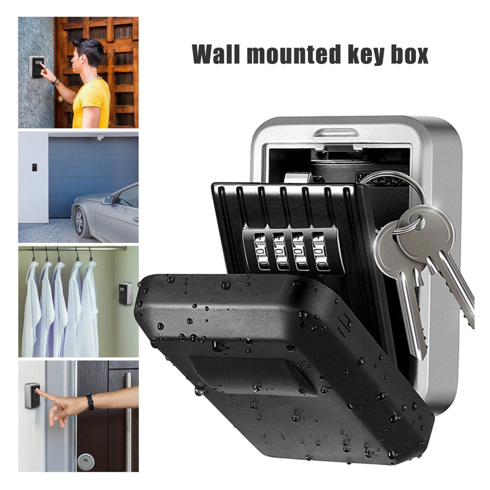 Key Safe Box Outdoor ,Waterproof Wall Mount Key Storage Secret Box Organizer 4 Digit Password Security Lock No Key Home Office Safe Box ,Portable Security Chest