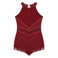 thumbnail image 4 of DPOIS Kids Girls Shiny Rhinestone Fringe Bodysuit Jazz Costume Burgundy 14, 4 of 7