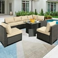 thumbnail image 3 of Outdoor Furniture Patio Furniture Sets Conversation Sets Sectional Sofa Couch Wicker Rattan Balcony Furniture for Lawn,Garden,Porch and Poolside (Gray-Beige, w/Table), 3 of 9
