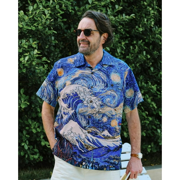 Ocean Waves and Starlit Nights Symphony Shirt, Aloha Hawaiian Short Sleeve Camp Collar Shirt