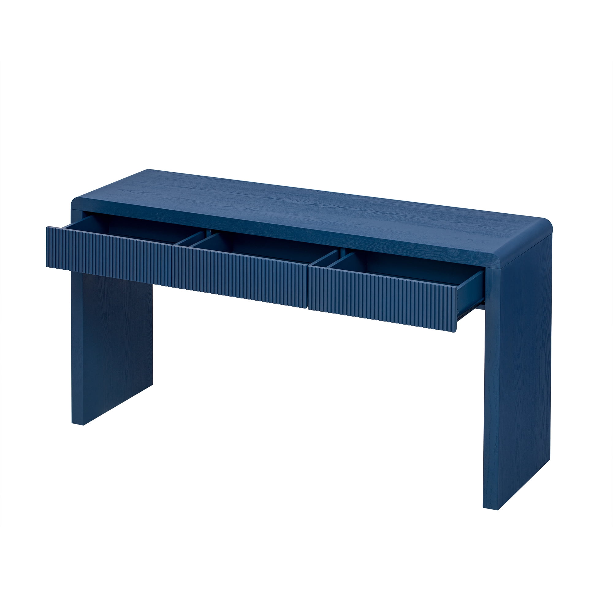 Euroco 52.9" Fluted Console Table with 3 Drawers,Solid Wood Narrow Long Entryway Table for Living Room Foyer Hallway,Navy