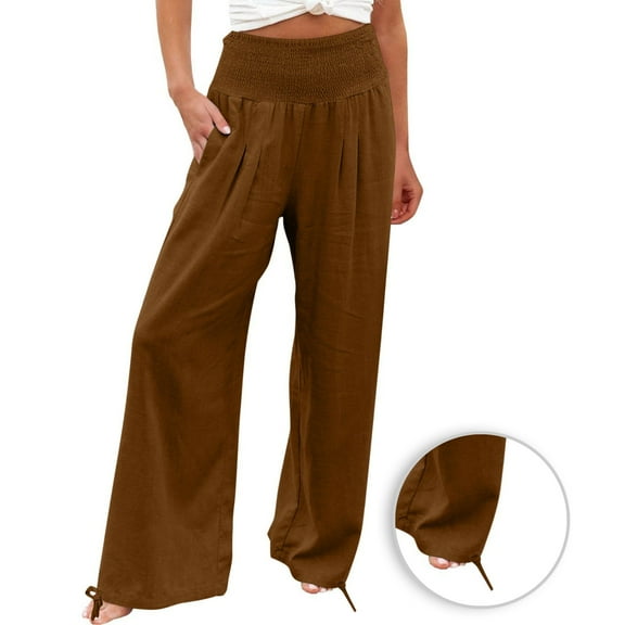 Babysbule Womens Wide Leg Pants Women's Loose Wide Leg Pant High Waisted Straight Tube Cotton Linen Casual Pants