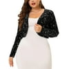 MODA NOVA Junior's Plus Size Velvet Open Front Cropped Bolero Shrug Cardigan Black 4X