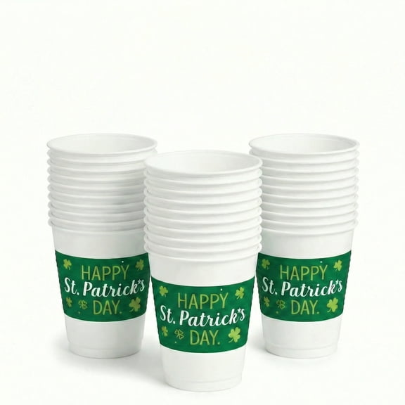 Amscan St. Patrick's Day Plastic Cups, 18 oz Disposable Shamrock Party Cups , 25 Count