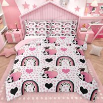 Homewish Cute Cow Rainbow 2pcs Bedding Comforter Set For Children Teens Girls,Polka Dots Twin Comforter Sets,Pink Love Heart Print Breathable Bedding Set,Super Cozy Room Decor,Reversible