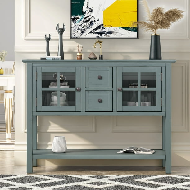 45 Console Table Buffet Table Sideboard Cabinet Table Rustic Buffet Cabinet With 2 Storage Drawers 2 Cabinets And Bottom Shelf For Living Room And Entryway Green Walmart Com Walmart Com