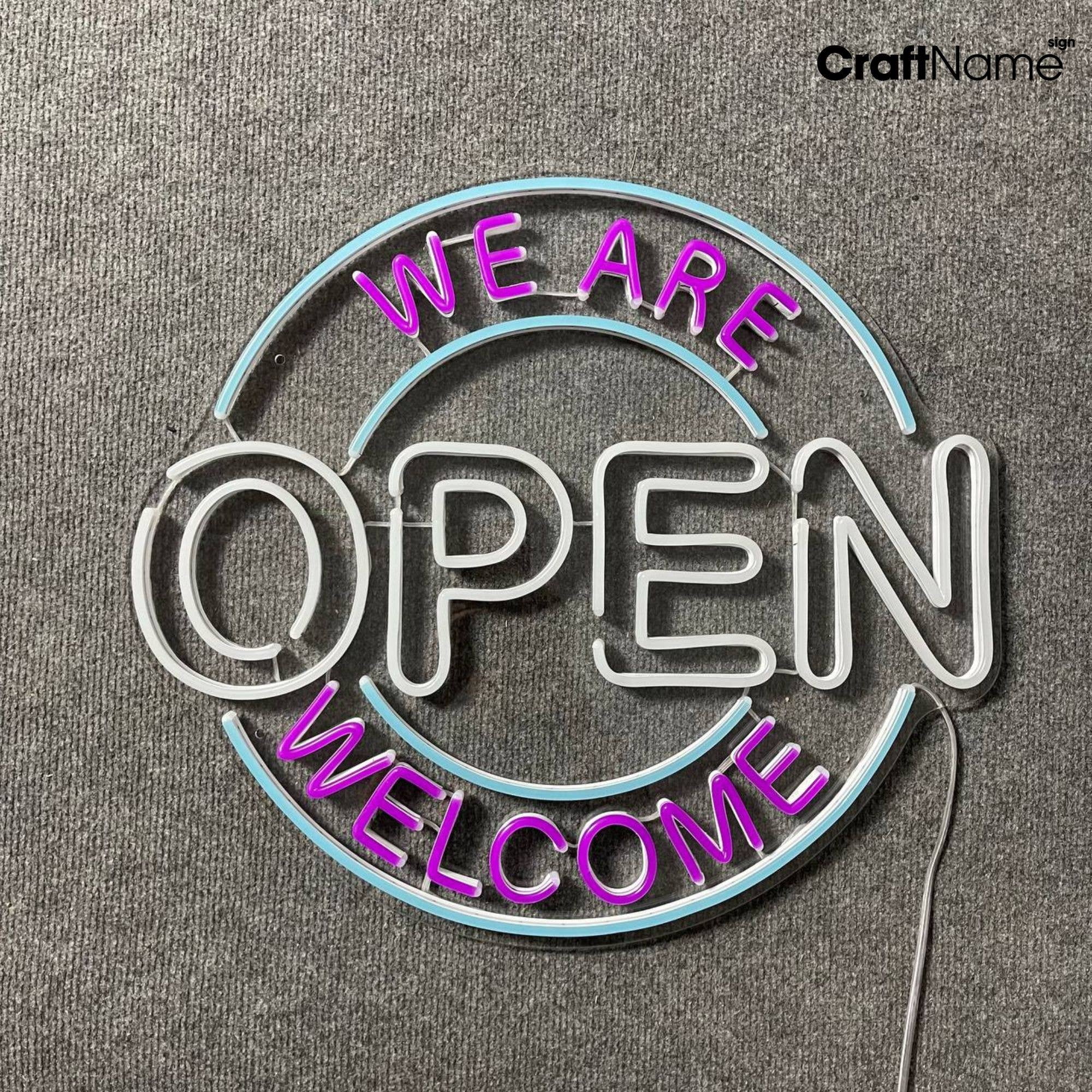 Craftnamesign We Are Open LED Neon Sign 20" x 17" Open Sign for Bar Salon Coffee Stores Club
