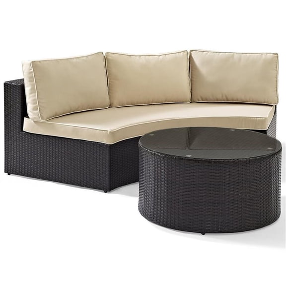 Pemberly Row 2-Piece Wicker Curved Patio Sofa Set in Brown/Sand