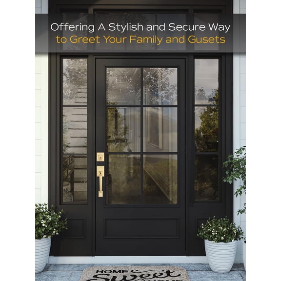 Gold Front Door Handle Set, Brass Heavy Duty Square Door Lever & Single Cylinder Deadbolt Combo Reversible for Entrance Exterior Doors 1 Set