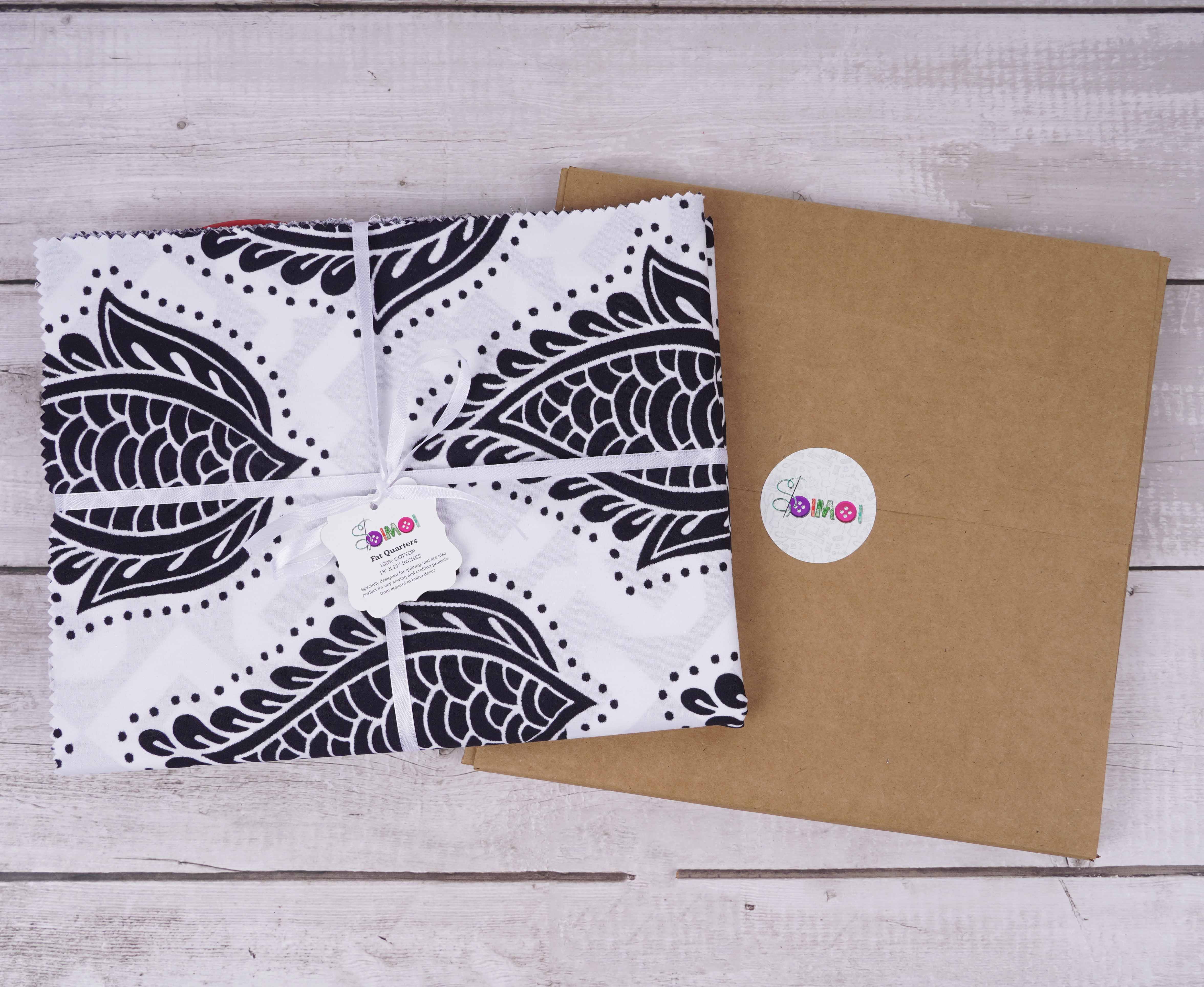 Soimoi 8 Pc Fat Quarter Bundle -Asian BlockPrint 18"x 22"DIY Patchwork-100% CottonPre-Cut Quilting Fabric (White & Black)