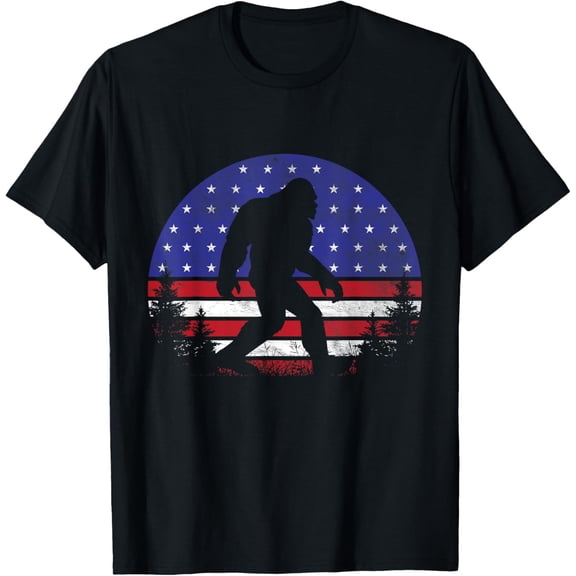 Retro Bigfoot American Flag 4th of July Sasquatch Patriotic T-Shirt