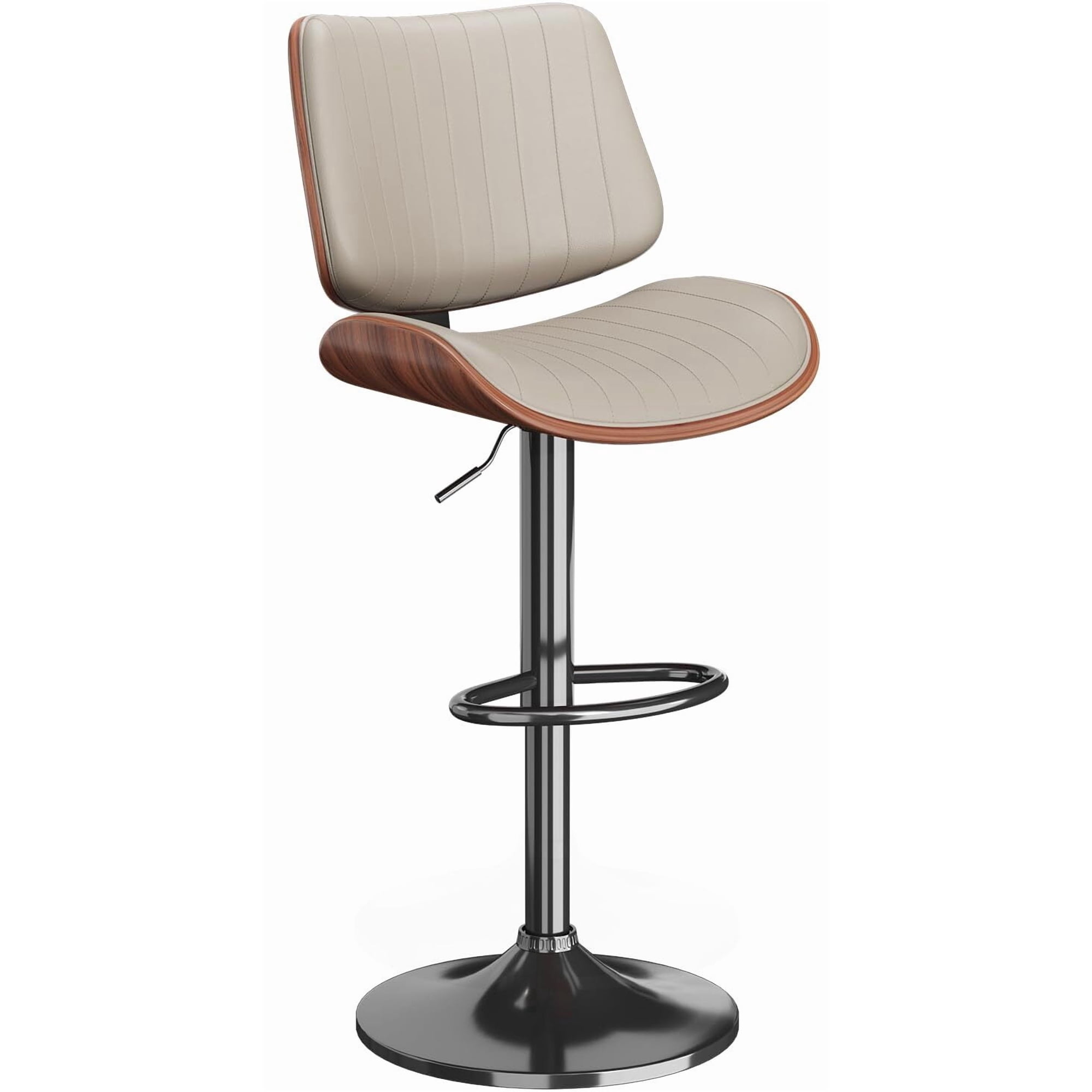 EHANCIS Modern Leather Bar Chairs Set of 1 Adjustable Bentwood Swivel Stools with Comfort Backrest and Sturdy Footrest Great for Kitchen Island Bar or Dining Area Beige
