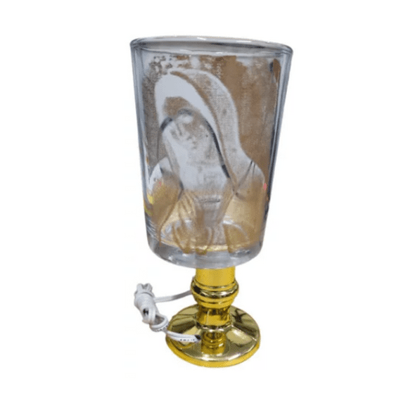 Lampara Veladora Vaso Cristal AGL Imagen Virgen con Foco E12