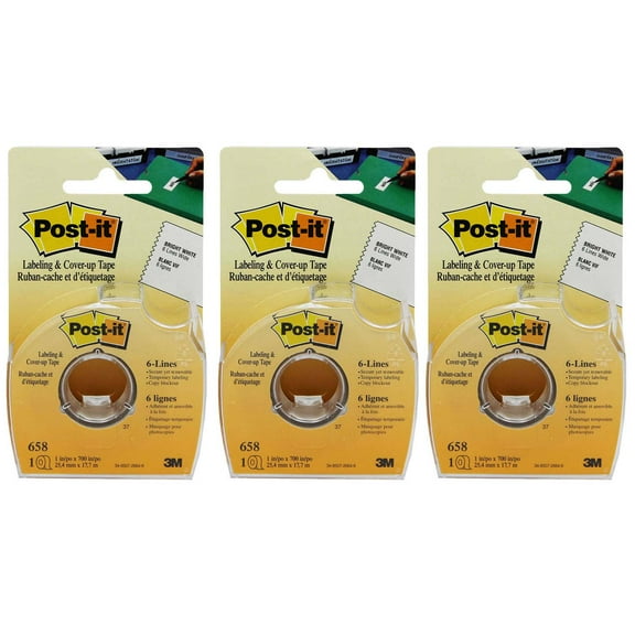 Post-it Labeling & Cover-up Tape, 1" x 700" Per Roll, 3 Rolls