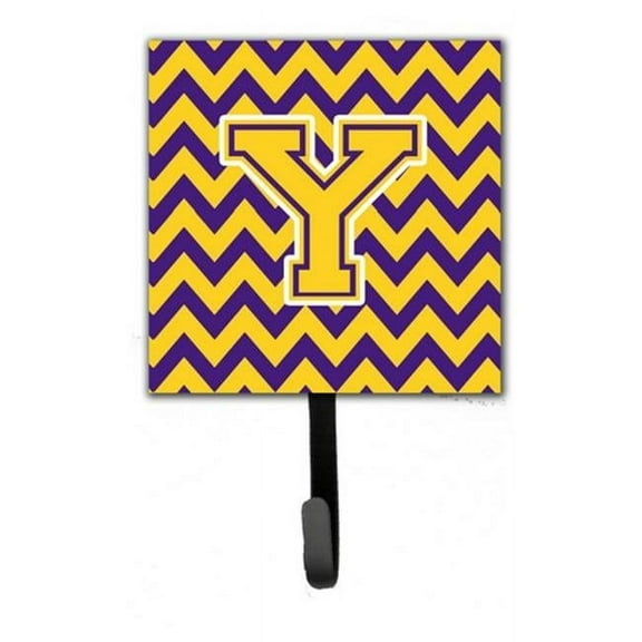 Letter Y Chevron Purple & Gold Leash or Key Holder, 6 x 1.25 x 4.25 in.