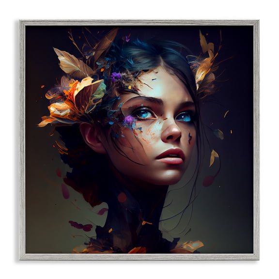 Stupell Industries Eclectic Girl With Flowers In Hair Portrait Gray Framed Giclee Art, 12 x 12, by CyberGeek Design