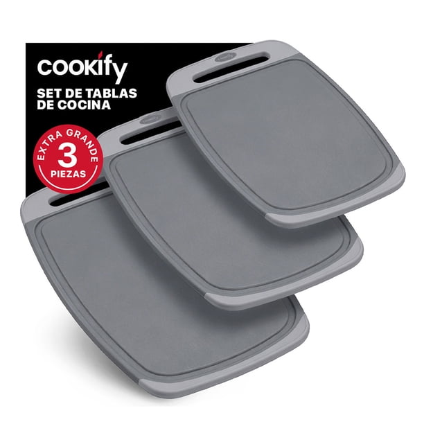 Set de 3 Tablas de Cocina para Picar Cortar con Asas Cookify Antideslizantes 100% Libre de PFOA