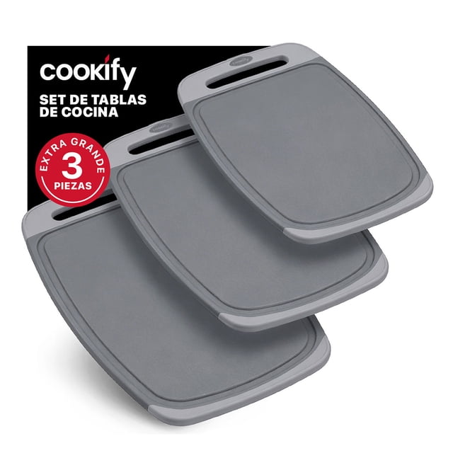 Set de 3 Tablas de Cocina para Picar Cortar con Asas Cookify Antideslizantes 100% Libre de PFOA