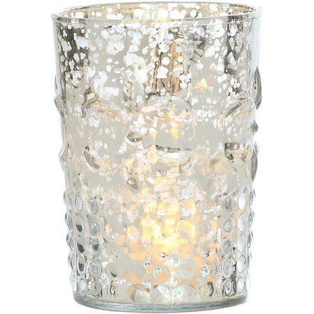 Mercury Glass Vases Luna Bazaar Vintage Mercury Glass Vase or Candle Holder (4-Inch, Fleur Design, Flower Motif, Silver) - For Home Decor, Party Decorations, and Wedding Centerpieces ()