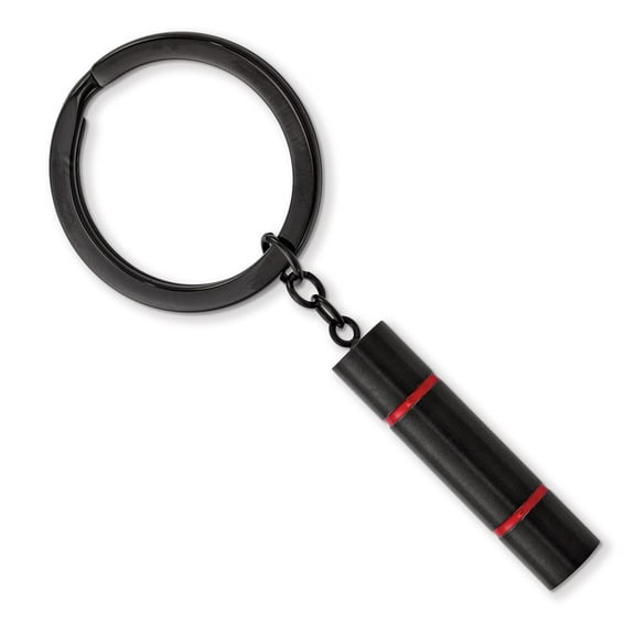 Finest Gold Stainless Steel Brushed & Polished Black IP-Plated with Red Enamel Key Ring