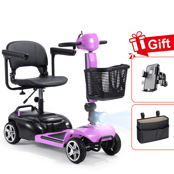 SAY YEAH 4 Wheels Mobility Scooter for Seniors,Electric Folding Mobility Scooter with Removable Battery,Up to 330LBS Weight Capacity,Purple