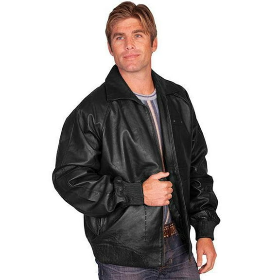 Scully 245-11-3X Mens Zip Front Leather Jacket- Black Lamb- Size 3X