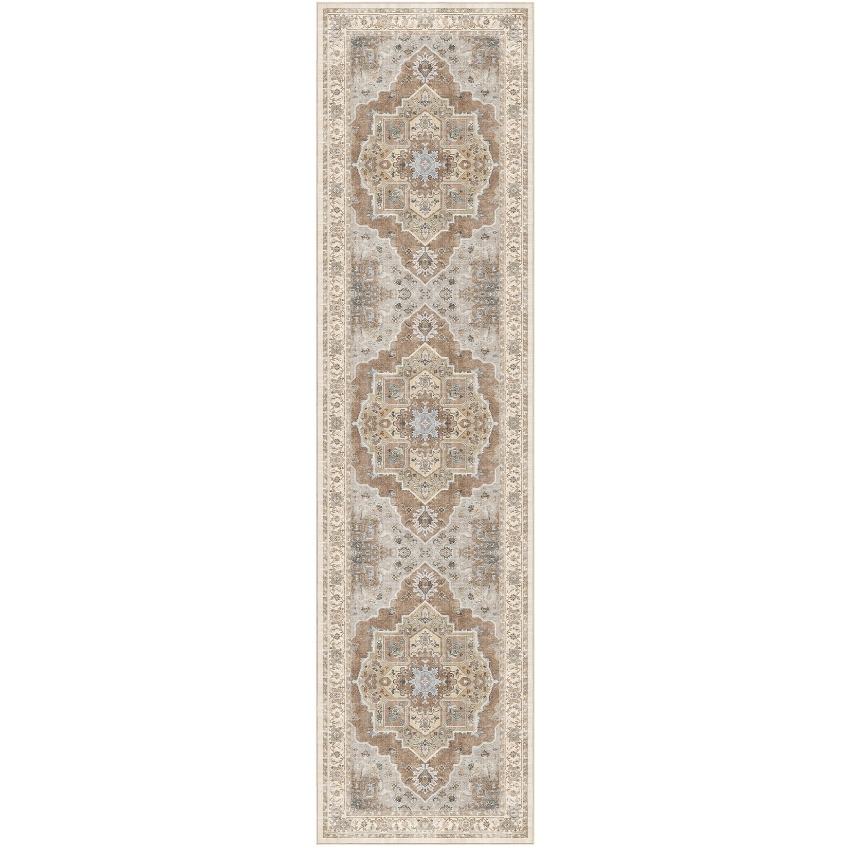 Toyoso 2x8 Runner Rug Vintage Medallion Washable Rug Cream Grey Low Pile Non Slip For Kitchen Hallway Laundry Room Entryway Home Decor Carpet