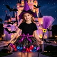 thumbnail image 2 of REDARER Girls Halloween Witch Cosplay Set with Pointed Witch Hat Printed Tulle Skirt Bow Decoration Themed Party Dress Up Outfit,M, 2 of 4