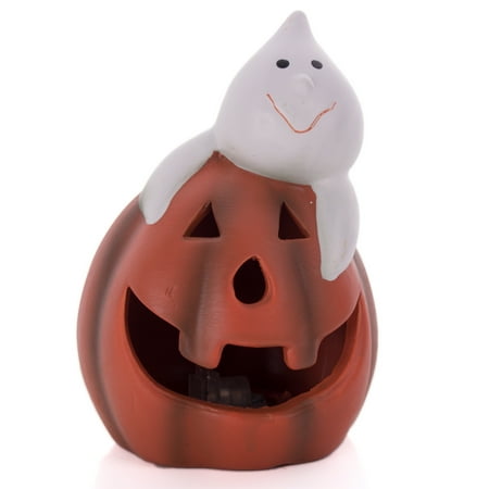 7' Halloween Pumpkin Bucket - Ceramic Pumpkin Smile Ghost Light-Up 5