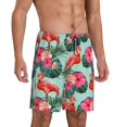 thumbnail image 2 of Balery Palm Leaves Flamingo Pantalones cortos de pijama de punto de algodón para hombre con cinturilla y bolsillos-X-Large, 2 of 6