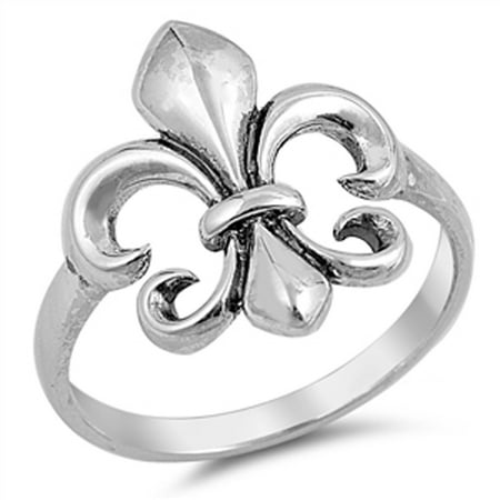 Fleur De Lis Solid Ring - Sterling Silver Stunning Women's Fleur De Lis Ring (Sizes 4-10) (Ring Size 10)