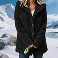 thumbnail image 4 of Women's Fuzzy Fleece Hooded Coat , Button Front Long Sleeve Loose Mid Length Loungewear Cardigan Winter Warm Jacket with Pockets Black M, 4 of 8