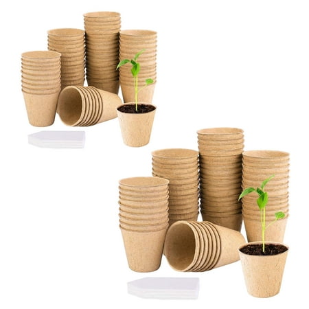 

50Pcs Round Fibre Pots-Biodegradable and Organic Germination Gardening Seed Seedling Pots Set with 20Pcs Plants Labels White-for Indoor Outdoor Plant Flower Vegetable Fruit Herb