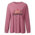 thumbnail image 5 of Odeerbi Christmas Shirts For Women Long Sleeve Tops Merry Christmas Solid Print Round Neck Round Neck Top Pink, 5 of 5