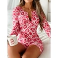 thumbnail image 6 of ZAXARRA Women's Autumn Short Pajamas Romper Long Sleeve Heart Print Fitted Jumpsuit Sleepwear, 6 of 9