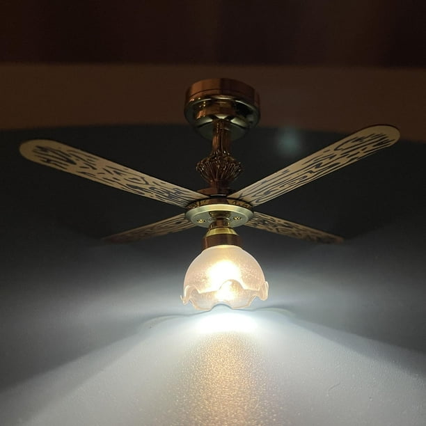 Lámpara De Techo Para 1/12, Luz LED Para Ventilador De Techo, Pantalla Esmerilada CUTICAT Lámpara de casa de muñecas