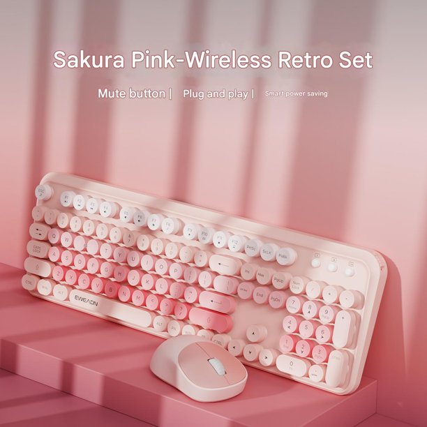 New Gradient V96 Wireless Membrane Keyboard Frost Green/Jelly Bean/Blackberry Punk Mechanical Feel Silent Keyboard and Mouse Set,樱花粉-无线键盘 鼠标