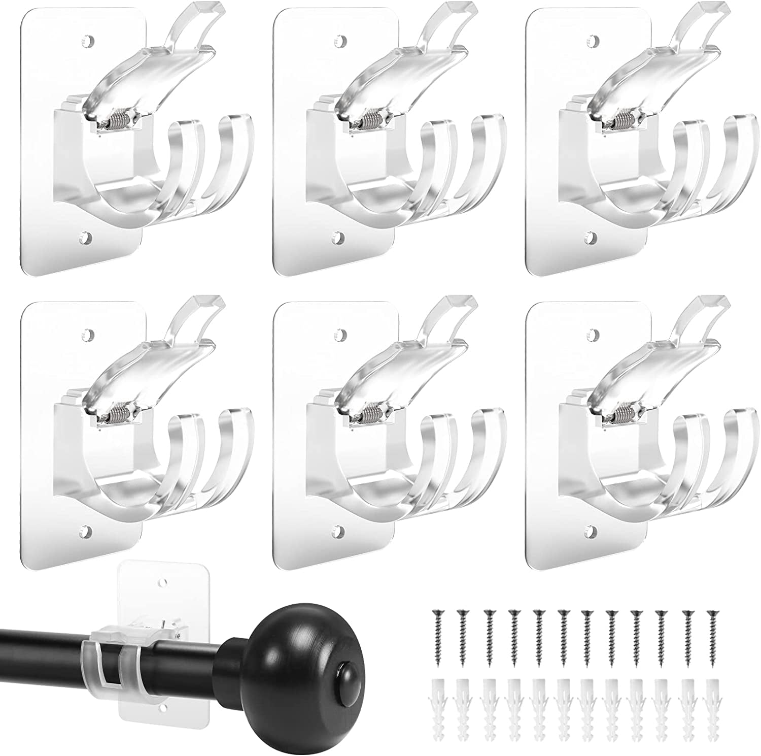 6Pieces upgraded version of the drillfree curtain rod bracket hooks