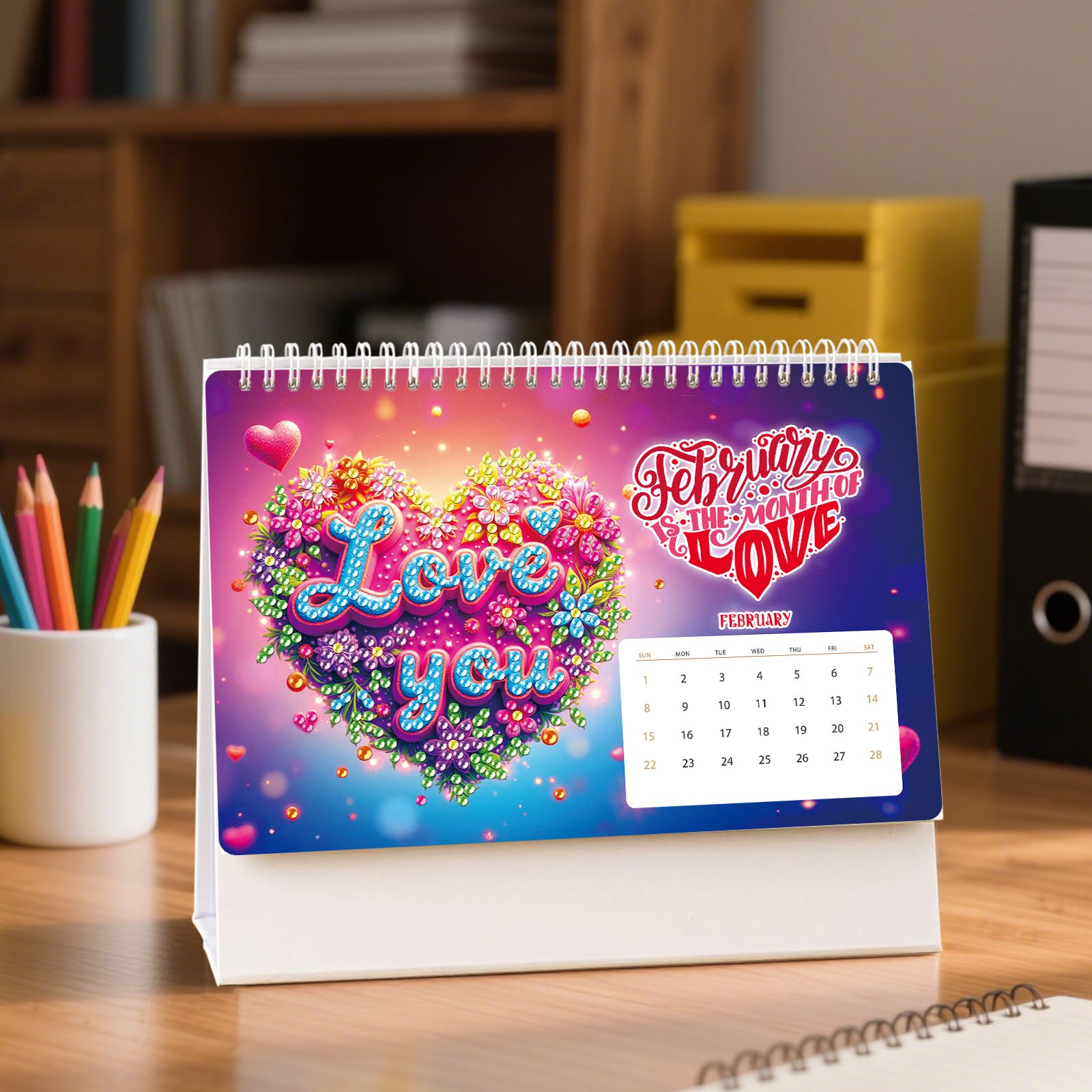 FLOPESN 2026 Desk Calendar DIY Diamond Painting Craft Kit, 7.68*6.69 in Paper Calendar with Special Drills for Home Office Decor-Butterfly
