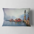thumbnail image 2 of Designart Fishing Boats in Harbor - Landscape Painting Throw Pillow - 12x20, 2 of 5