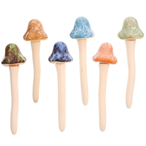ifundom Ceramic Mushroom Ornaments Set of 6 Assorted Colors, Bonsai Flowerpot Decorations for Indoor and Outdoor Garden Decor
