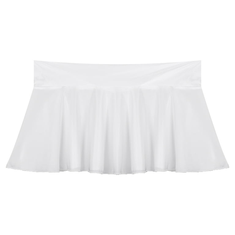 【Anyone more】Baden Low Mini Shirring Flare Skirt TiaoBug Women's Shiny Glossy Flared Mini Skater Skirt Solid